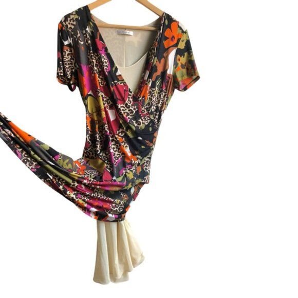 Max Mara Floral Jersey Dress Multicolor Wrap Style Small - Picture 11 of 14